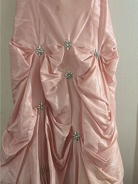 Pink Ruched Satin Evening dress  with Jewel Accents